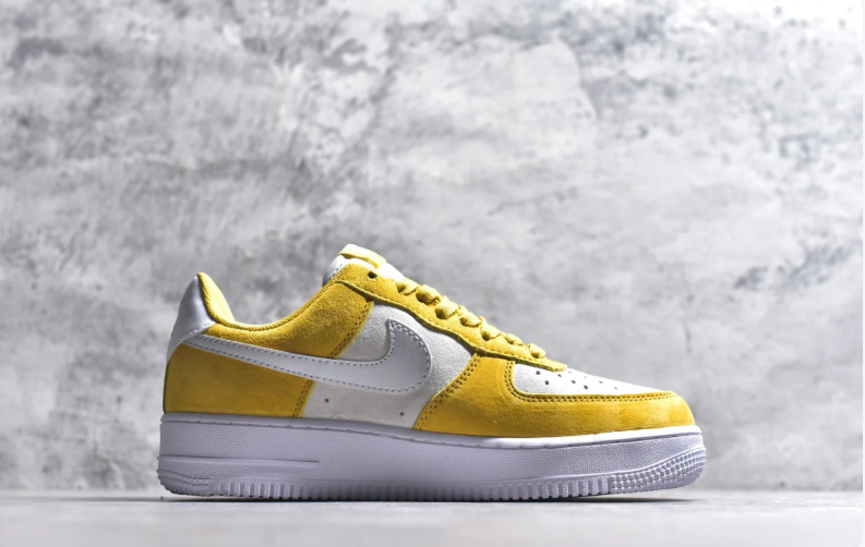 Nike Air Force 1 Low Sneakers - Yellow & White with Mini Swoosh Detail